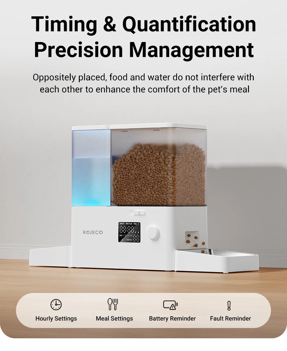 ROJECO 2In1 Automatic Pet Feeder Gravity Water Fountain 8.5L Button Version Auto Cat Kibble Dispenser with Water Refill Drinker - Image 11