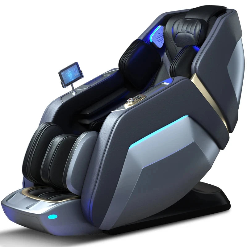 Nova Mart 4D Zero Gravity Massage Chair with voice control and Bluetooth, featuring padded armrests and sleek black design.