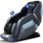 Nova Mart 4D Zero Gravity Massage Chair with voice control and Bluetooth, featuring padded armrests and sleek black design.