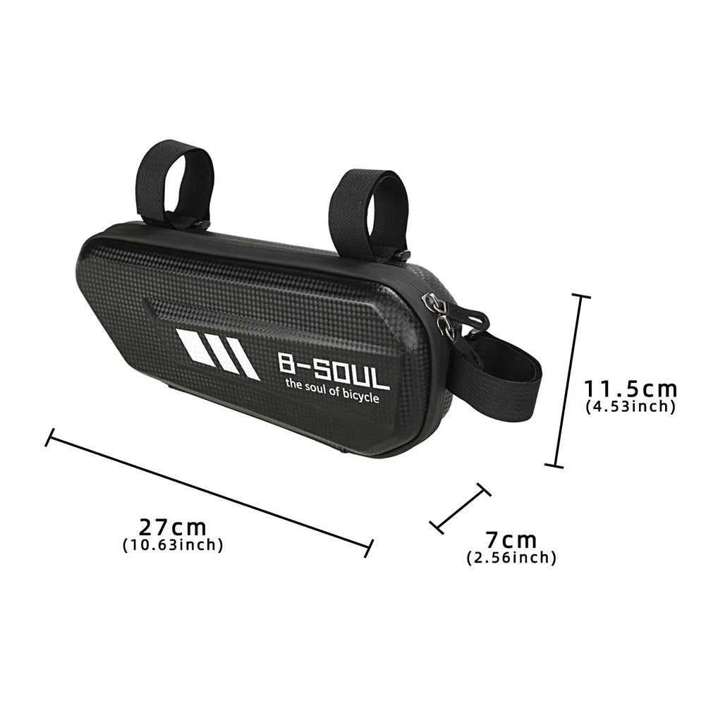 EVA hard shell scooter hanging side package bag by Nova Mart attached to motorcycle frame for secure storage.