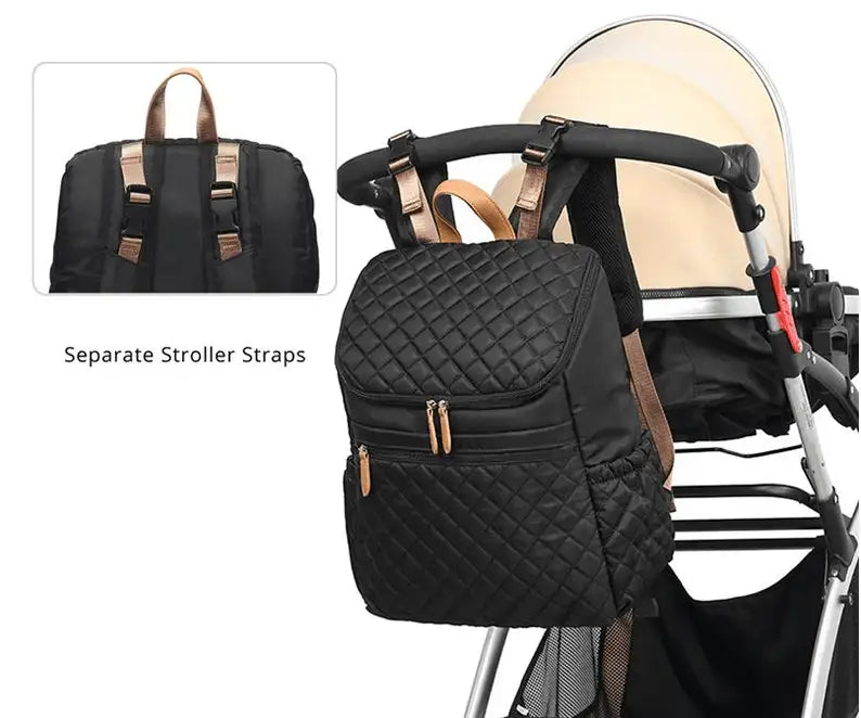 Nova Mart denim diaper bag backpack with thermal bottle pocket, stylish and functional baby diaper bag for parents.