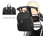 Nova Mart denim diaper bag backpack with thermal bottle pocket, stylish and functional baby diaper bag for parents.