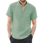 Men's cotton linen short sleeve T-shirt in solid color, breathable and casual for summer, by Nova Mart.