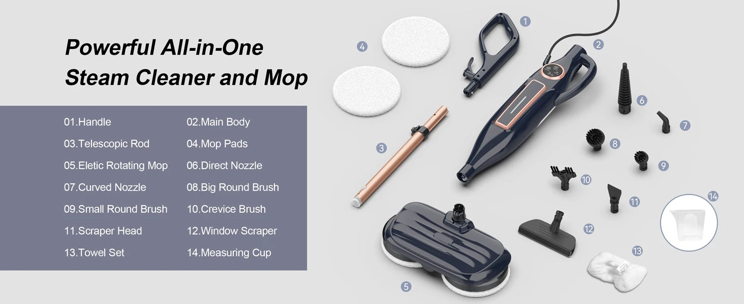 Nova Mart 10-in-1 Steam Mop Cleaner with 1300W power and rotating pad for efficient floor cleaning and sanitation.
