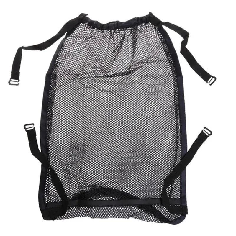 Large capacity Nova Mart baby stroller mesh storage bag hanging from stroller handle with multiple compartments.