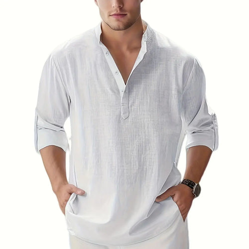 Men's Linen Stand Collar Shirt – Cotton Linen Blend