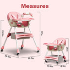 Foldable Nova Mart 4-in-1 baby high chair with 7 adjustable heights and toy rack, showing its compact, versatile design.