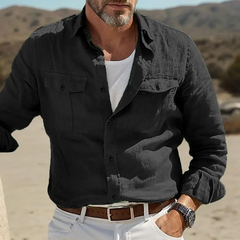 Men's casual cotton linen Hawaiian shirt by Nova Mart, featuring a colorful tropical print and relaxed fit.