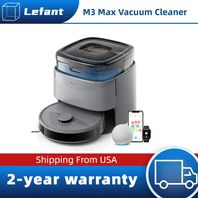 Nova Mart Lefant M3 Max robot vacuum and mop with 20000Pa suction, auto wash feature, shown cleaning hardwood floor.