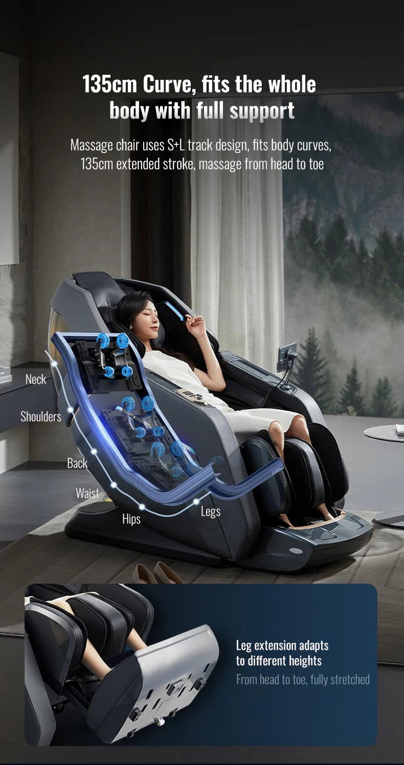 Nova Mart 4D Zero Gravity Massage Chair with voice control and Bluetooth features, showing plush upholstery and sleek design.