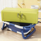 Collapsible Nova Mart baby bathtub with thermometer and floating cushion, designed for safe and comfortable infant bathing.
