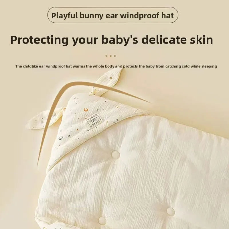 Soft cotton newborn swaddle blanket with bunny ears, baby hospital wrap by Nova Mart, cozy and gentle for newborns.