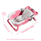 Nova Mart collapsible baby bathtub with thermometer and floating cushion, lightweight and portable for safe bathing.