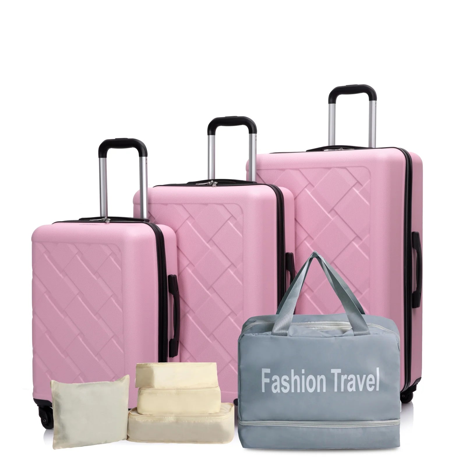 Nova Mart Travelhouse 3-piece ABS hardcase luggage set with matching duffel bag, featuring durable suitcases and versatile travel bags.