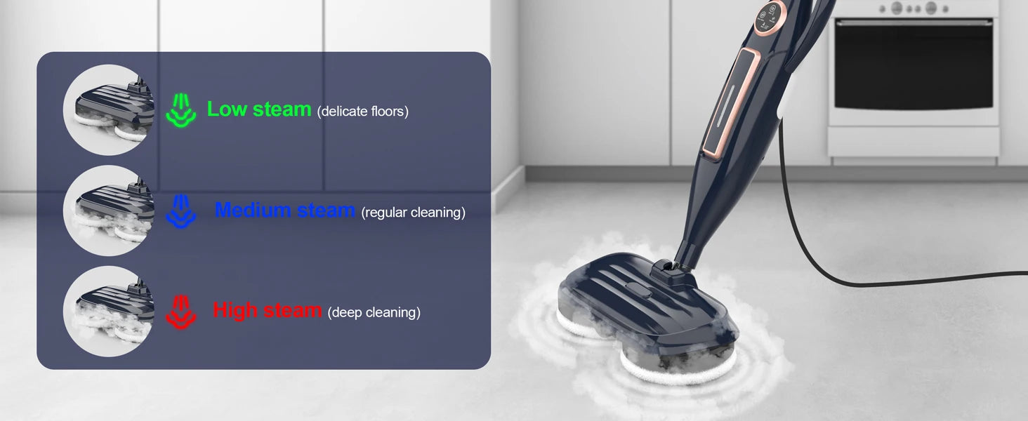 Nova Mart 10-in-1 Steam Mop Cleaner with 1300W power and rotating pad for efficient floor cleaning.