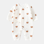 Nova Mart 100% cotton newborn baby romper with cartoon bear print, featuring a matching hat and soft fabric for comfort.