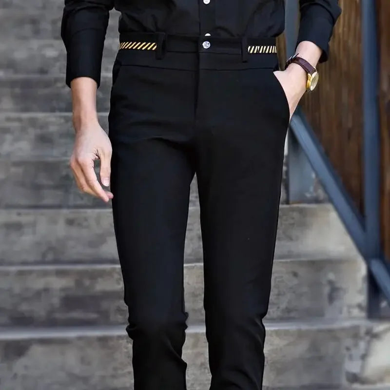 Men's black slim fit suit pants by Nova Mart, formal trousers with a tailored design and classic style.