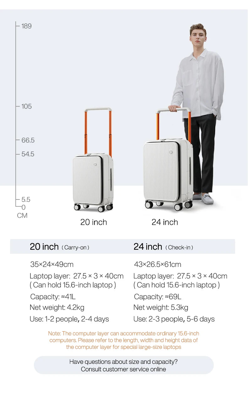 Nova Mart Mixi PC aluminum frame trolley case with laptop pocket, lightweight luggage with sturdy handle and secure zipper closure.