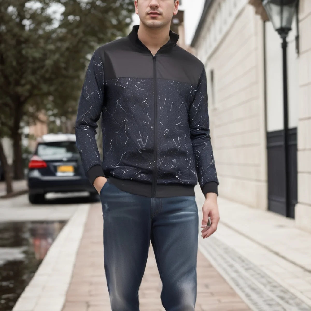 Men's loose fit baseball collar jacket in solid color by Nova Mart, featuring a casual design and front button closure.