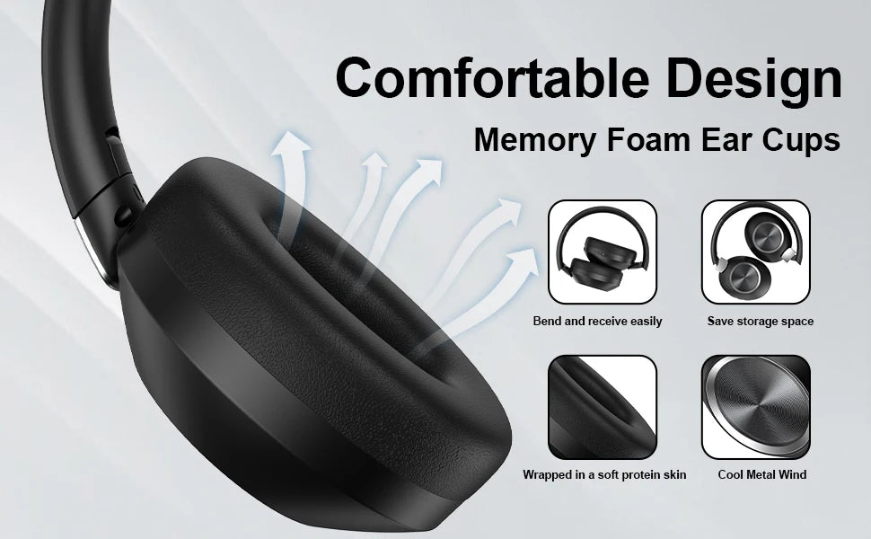 Wireless Bluetooth headset by Nova Mart with ANC, stereo sound, and 60-hour playback, designed for sports and gaming.