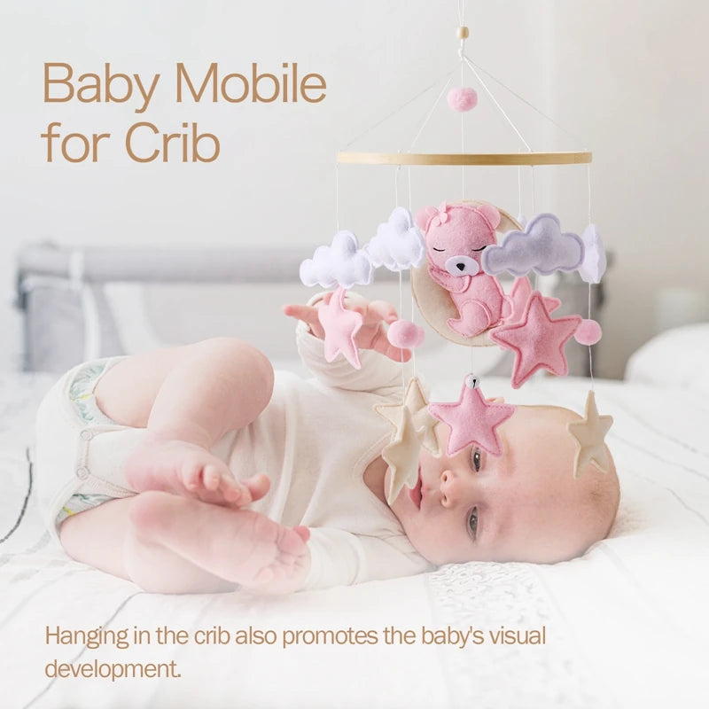 Wooden baby mobile with crib bell rattle toy by Nova Mart, featuring soft music box for newborns and infants 0-12 months
