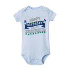 Baby boy birthday bodysuit by Nova Mart, short sleeve summer romper with "Happy Birthday Daddy" print, soft and comfortable baby clothing