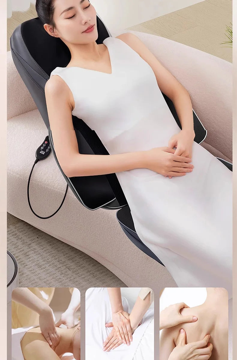 Nova Mart shiatsu neck and back massager with heat featuring 3D kneading chair pad for relaxing massage therapy.