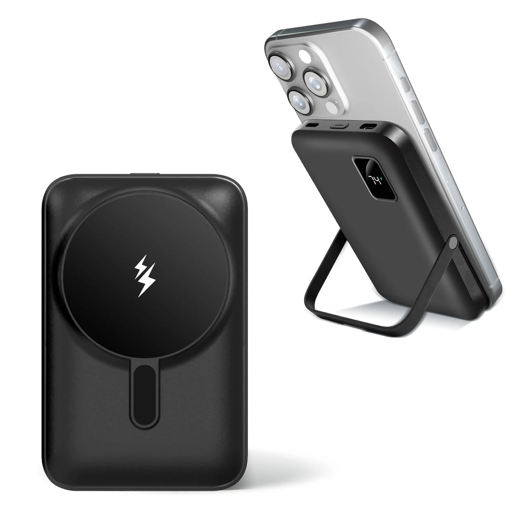 Nova Mart Slim Magnetic Power Bank 10000mAh with LED display, 15W wireless charging and sleek design.