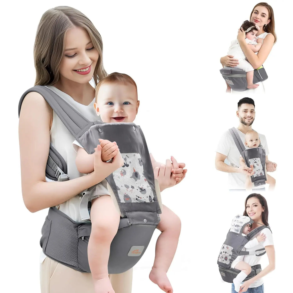 Baby carrier for newborn to toddler with hood by Nova Mart, suitable for all seasons, shown in a neutral color.