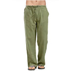 Men's cotton linen summer pants with elastic waist, lightweight trousers by Nova Mart, casual and breathable for warm weather.