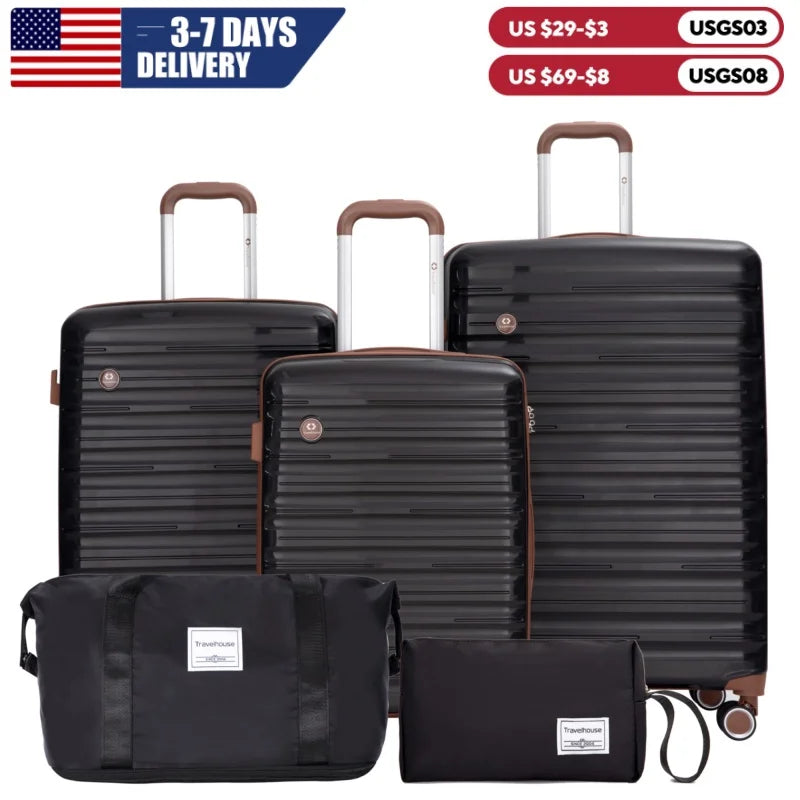 Nova Mart Travelhouse 5-piece luggage set with TSA locks and spinner wheels, durable travel luggage for easy mobility.
