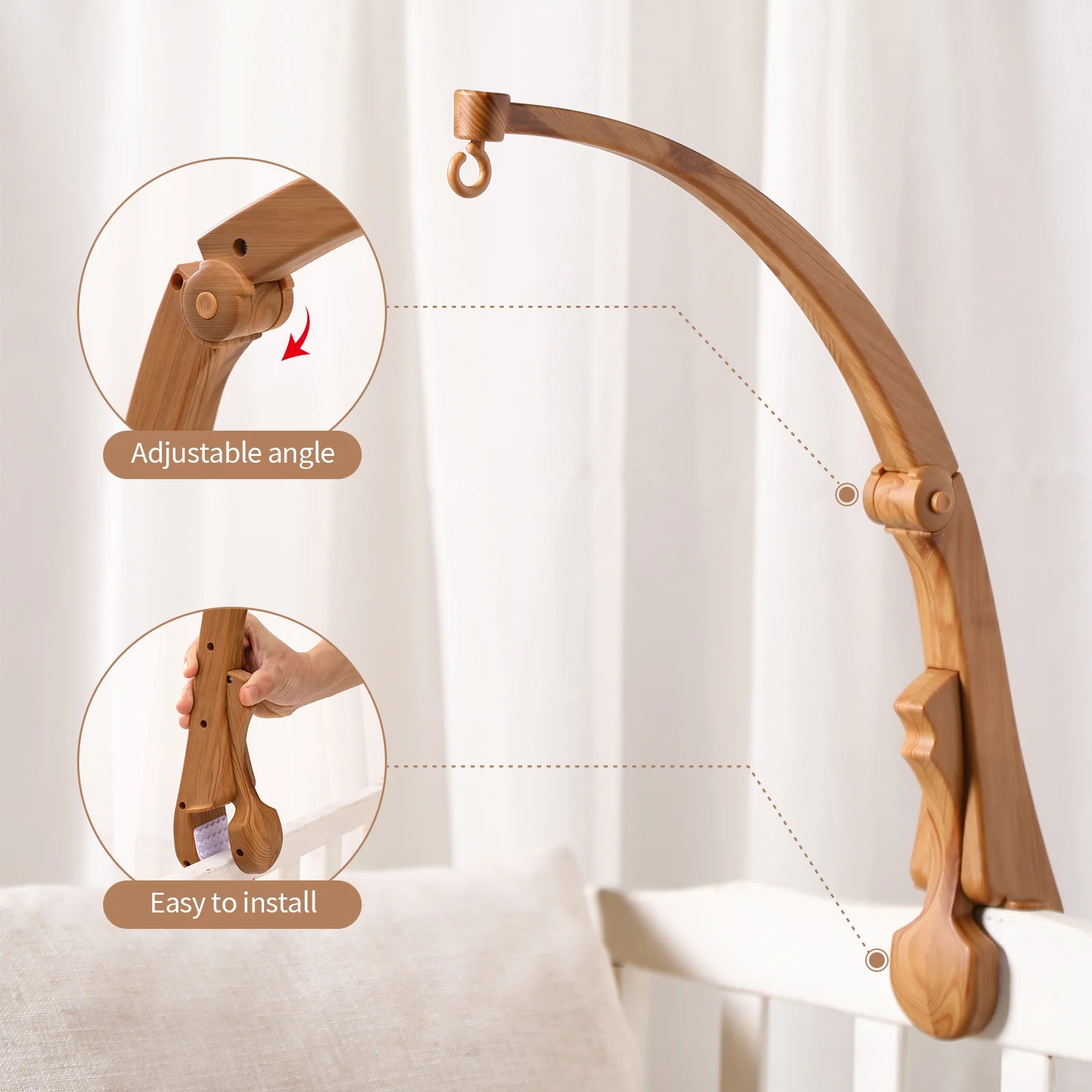 Nova Mart DIY baby crib bed bell holder arm with rotating music box, baby toy designed to entertain and soothe infants in their crib.