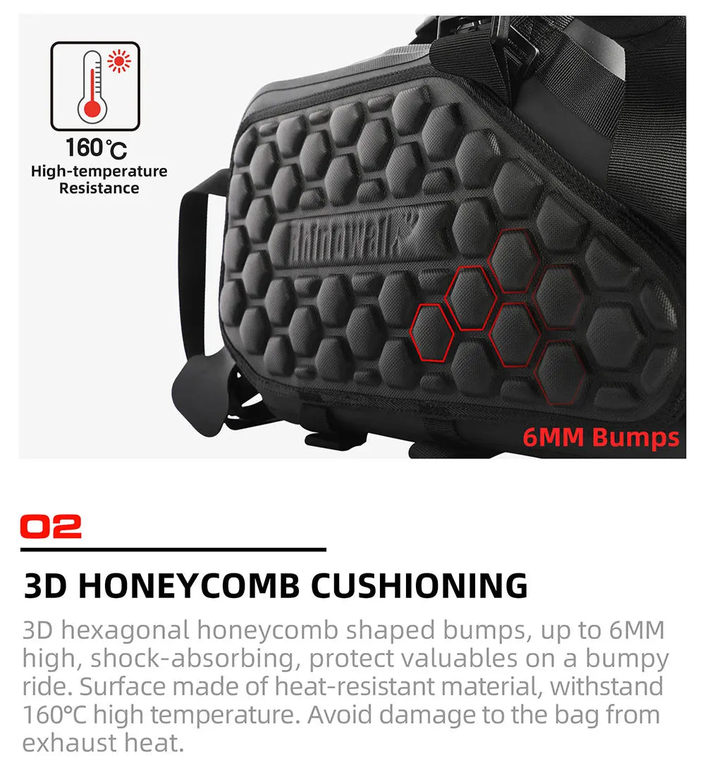 Waterproof Nova Mart Rhinowalk motorcycle pannier saddle bags attached to a motorcycle for secure storage during rides.