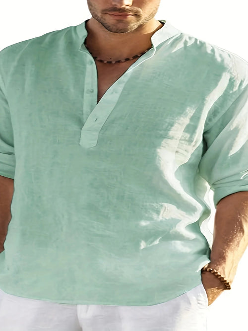Men's Linen Stand Collar Shirt – Cotton Linen Blend