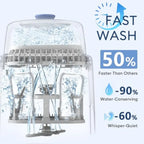 Nova Mart baby bottle washer and sterilizer, compact all-in-one cleaner for bottles, pump parts, and baby essentials.