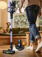 Nova Mart cordless vacuum cleaner with 500W power, 55Kpa suction, self-standing design, and smart LED screen display.