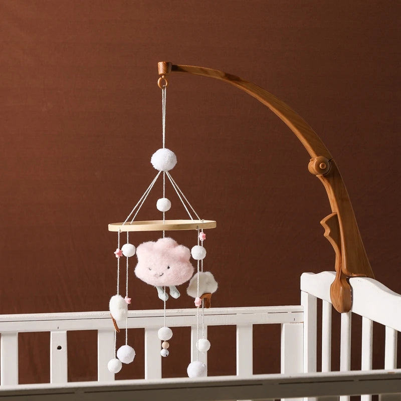 Nova Mart DIY baby crib bed bell holder arm with rotating music box, featuring colorful baby toy and easy attachment to crib.