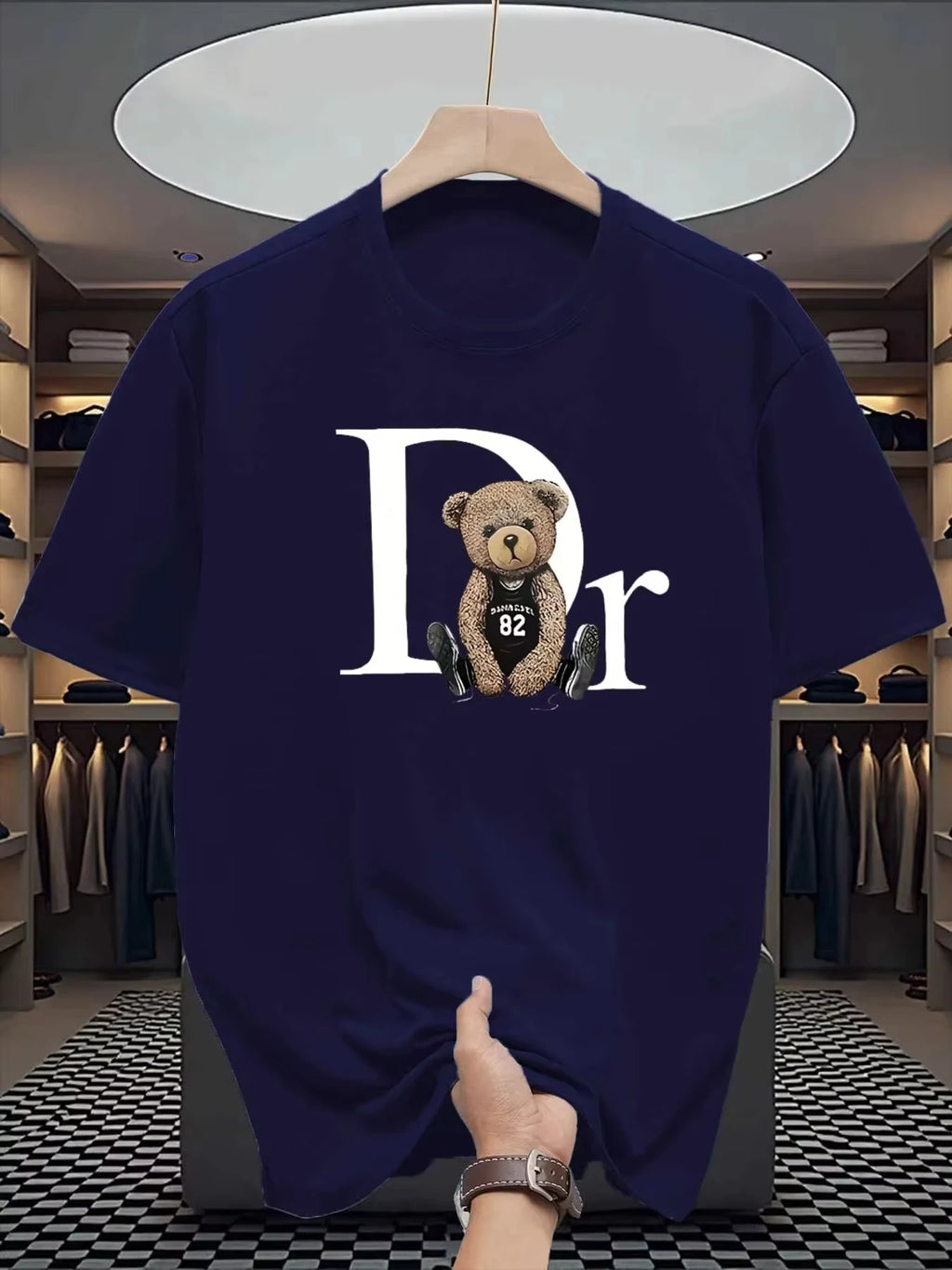 Unisex cotton summer t-shirt with cute bear print, men's fashion graphic tee from Nova Mart, casual and comfortable design.