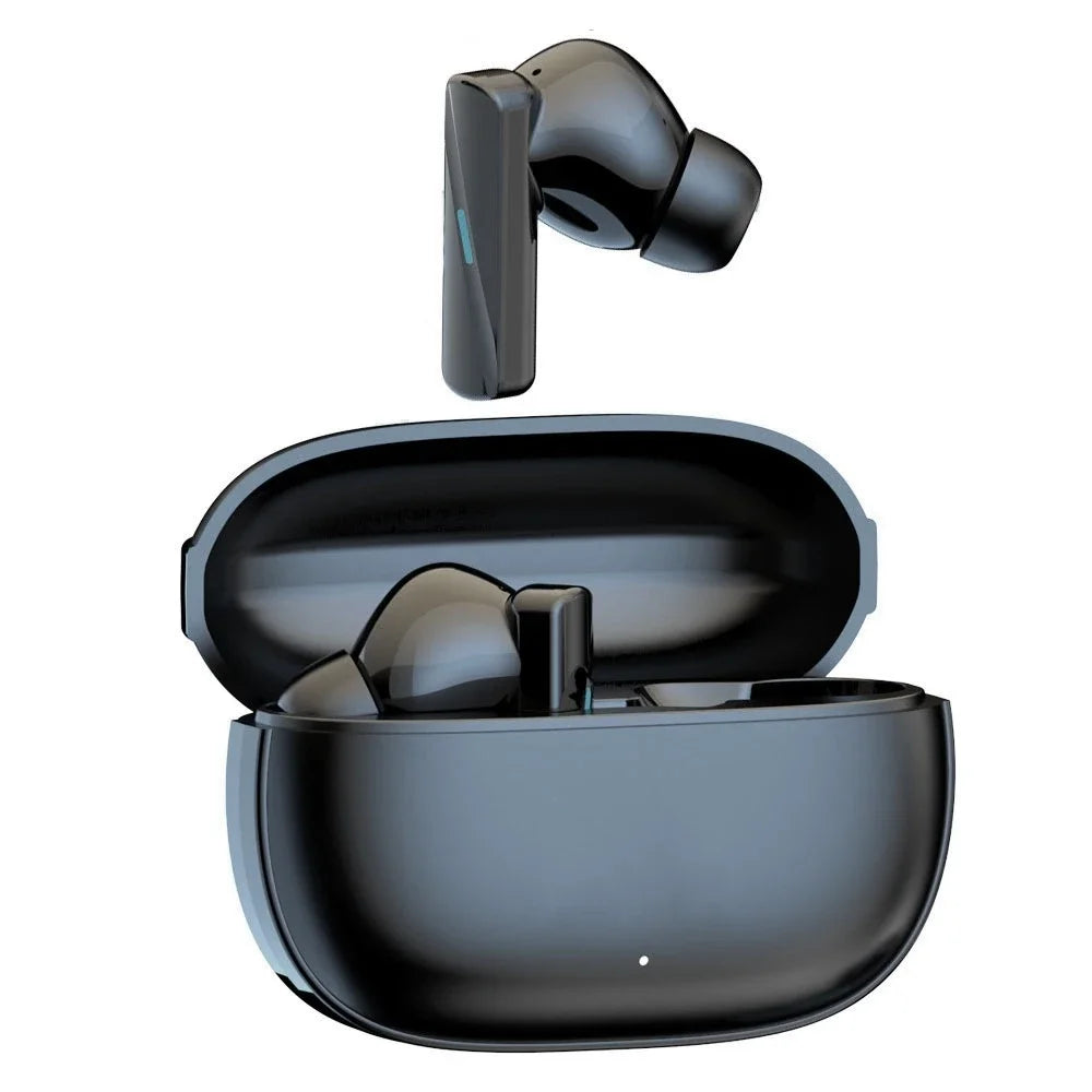 Nova Mart TWS ANC earbuds with HiFi stereo sound, touch control, and a 30-hour battery, shown in a sleek black design.