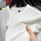 Men's slim fit bamboo ice silk mesh T-shirt by Nova Mart, shown in lightweight, breathable fabric with a modern design.