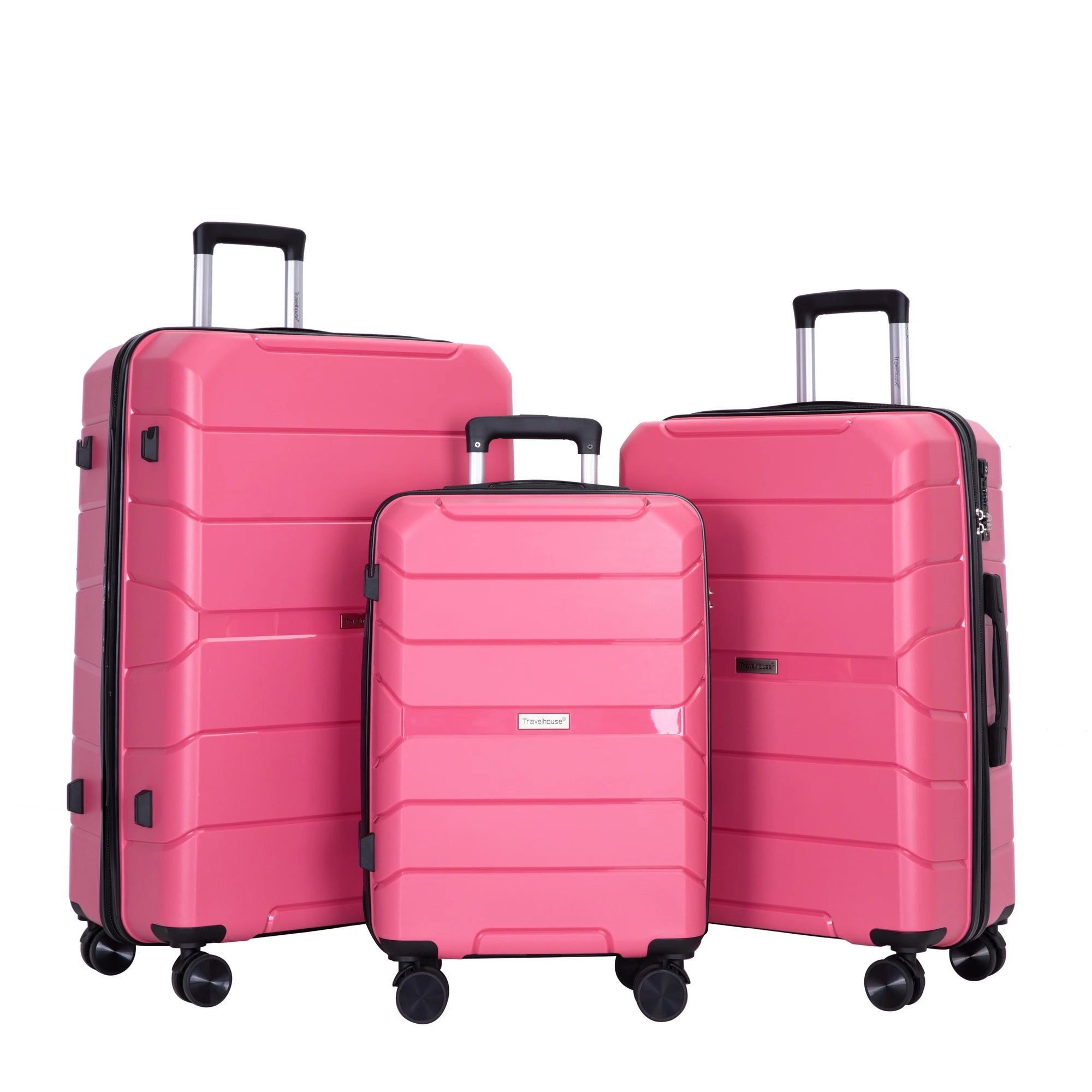 Travelhouse 3-piece PP hardshell luggage set by Nova Mart with TSA locks, featuring durable suitcases in a sleek design.