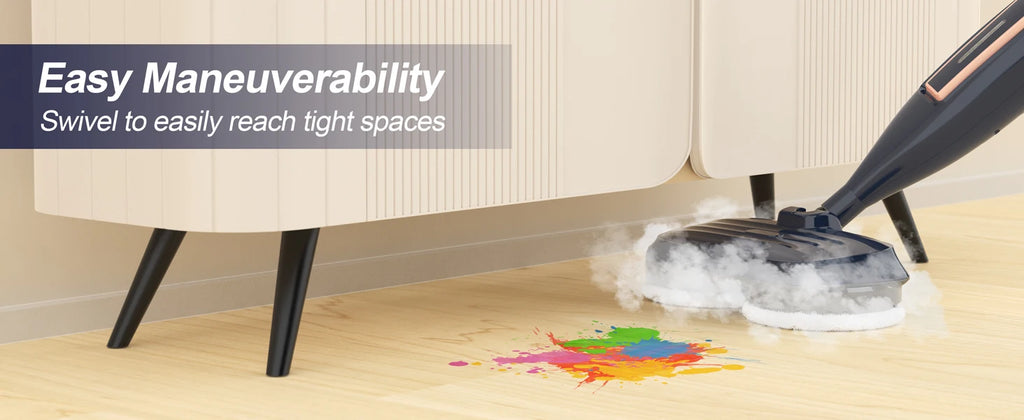 Nova Mart 10-in-1 steam mop cleaner with 1300W power and rotating pad for versatile floor cleaning.