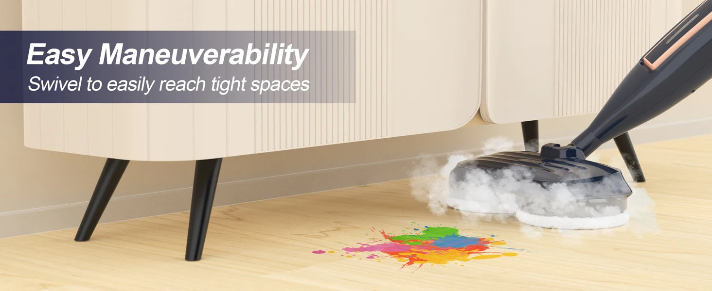 Nova Mart 10-in-1 steam mop cleaner with 1300W power and rotating pad for versatile floor cleaning.