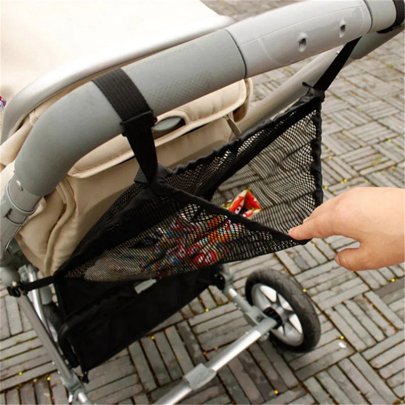 Large capacity Nova Mart baby stroller mesh storage bag hanging organizer with multiple compartments for convenient storage.