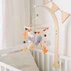 Wooden crochet stars baby crib mobile with bell rattle toy, designed for infants and perfect for nursery decor by Nova Mart