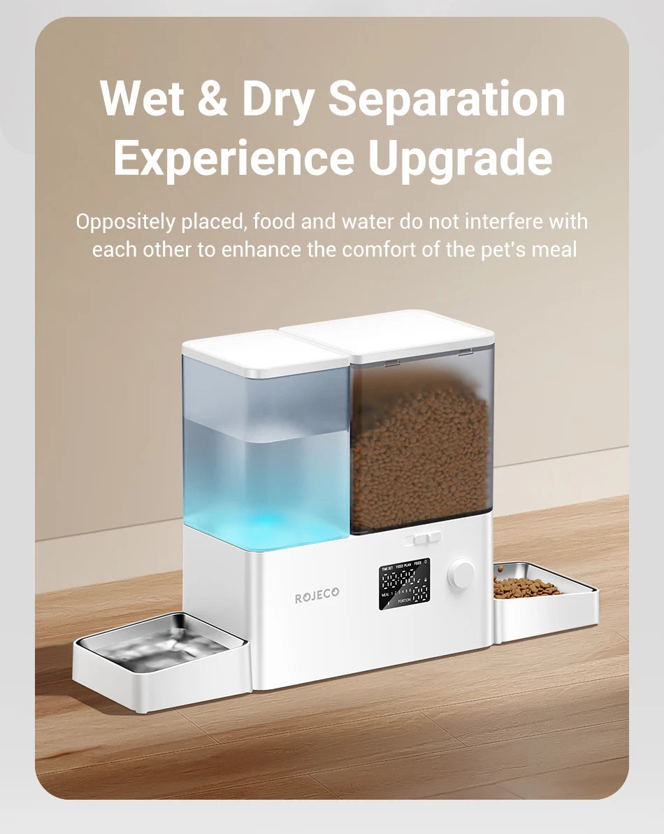 ROJECO 2In1 Automatic Pet Feeder Gravity Water Fountain 8.5L Button Version Auto Cat Kibble Dispenser with Water Refill Drinker - Image 10