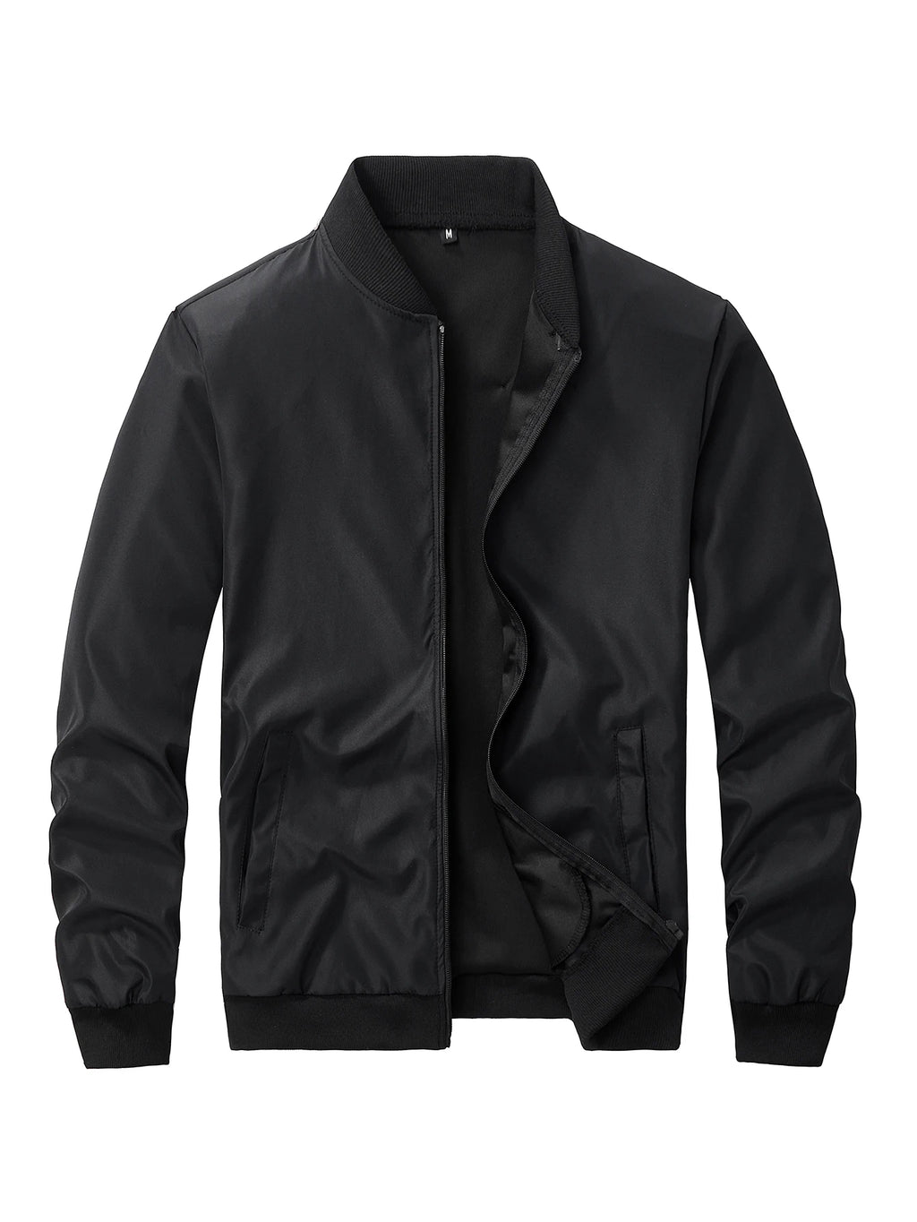 Men's loose solid color jacket with baseball collar by Nova Mart, shown in a relaxed fit design