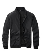 Men's loose solid color jacket with baseball collar by Nova Mart, shown in a relaxed fit design