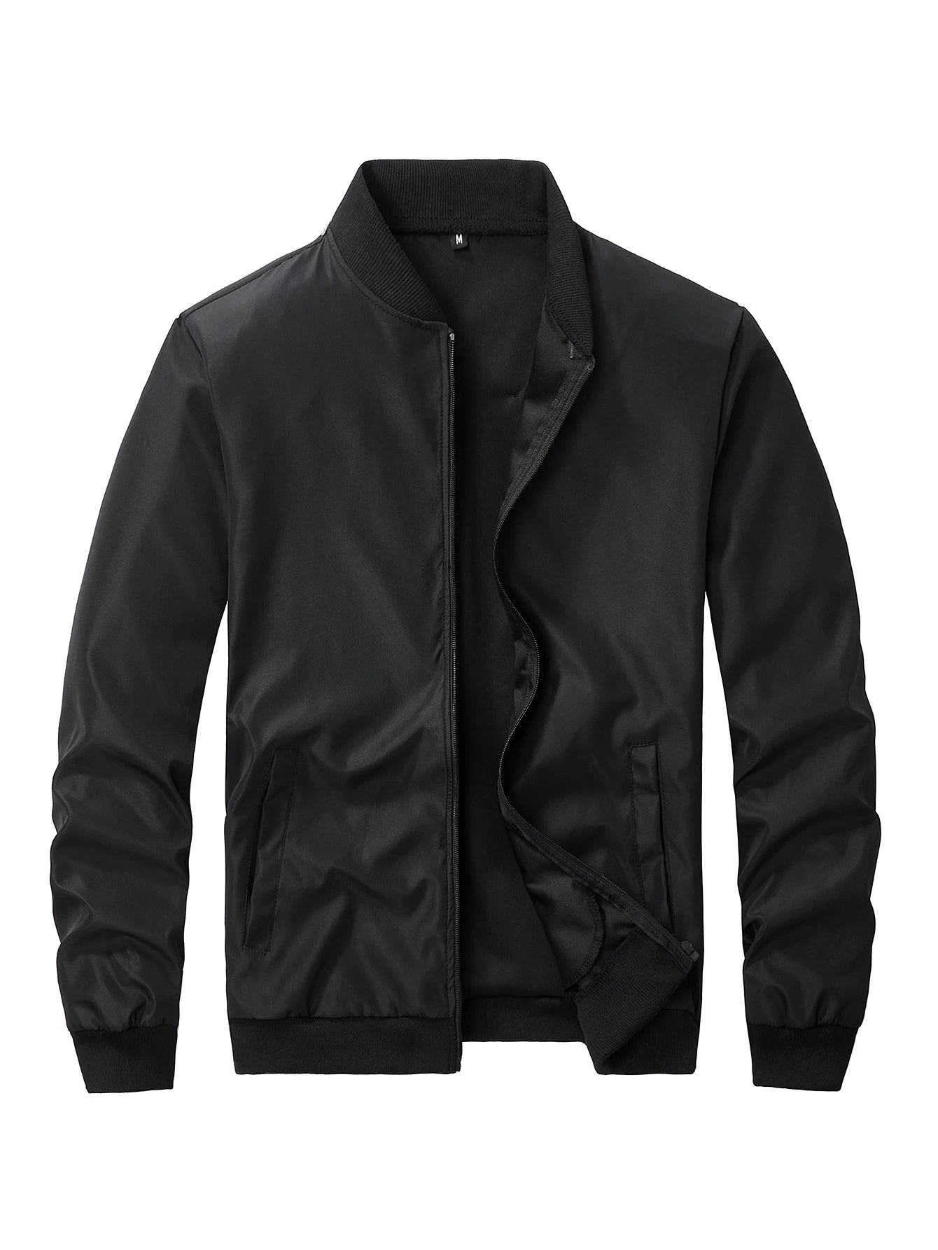 Men's loose solid color jacket with baseball collar by Nova Mart, shown in a relaxed fit design
