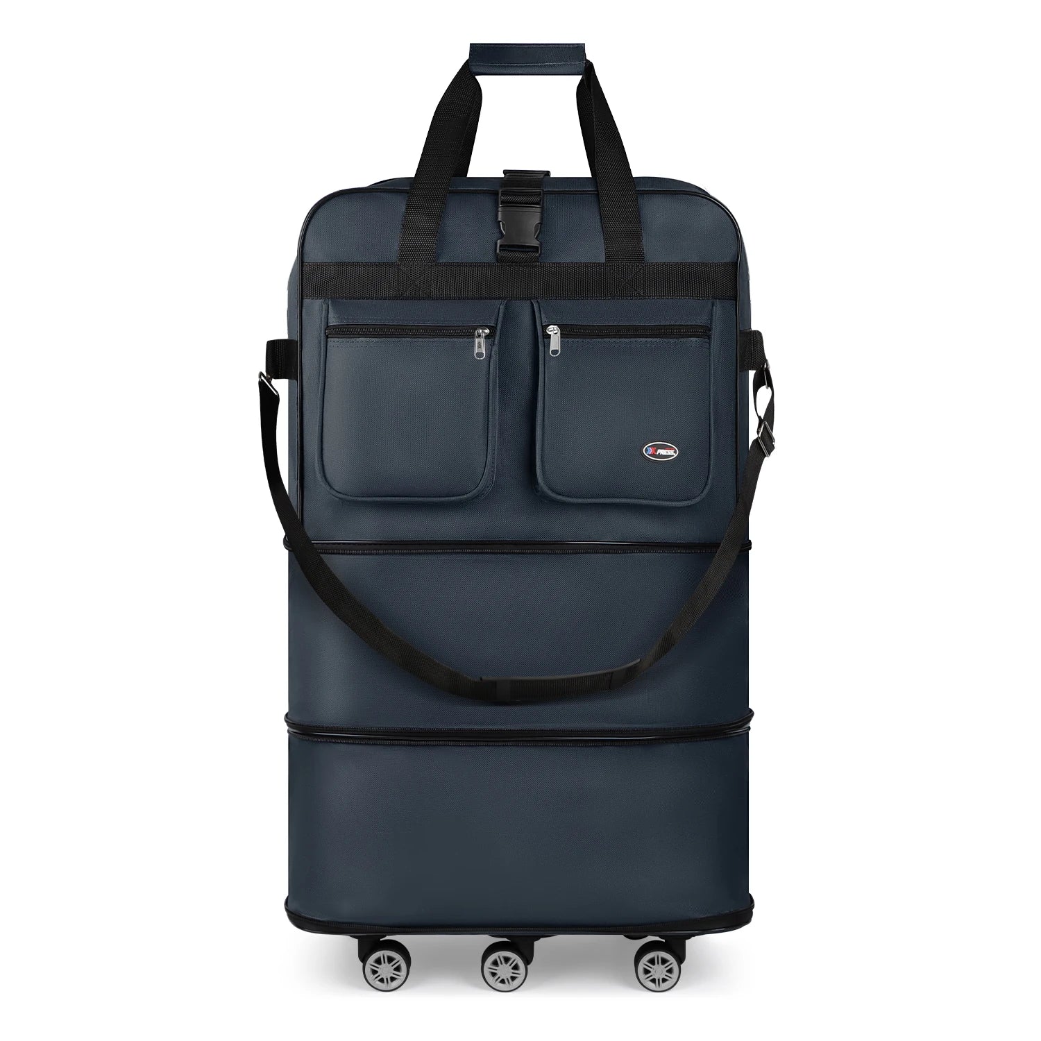 Foldable expandable Nova Mart rolling luggage bag in 30, 36, or 40 inches, shown in black with wheels and handle extended.